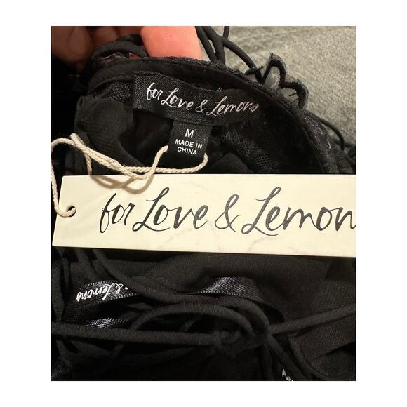 For Love & Lemons Serena Lace Mini Dress Black Size Medium NWT Floral Embroidery - Picture 4 of 14